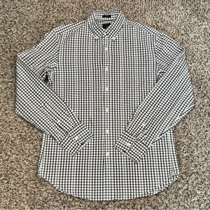 J.Crew Men’s Slim Fit Flex Button-Down Shirt Green Burgundy Check Size Medium